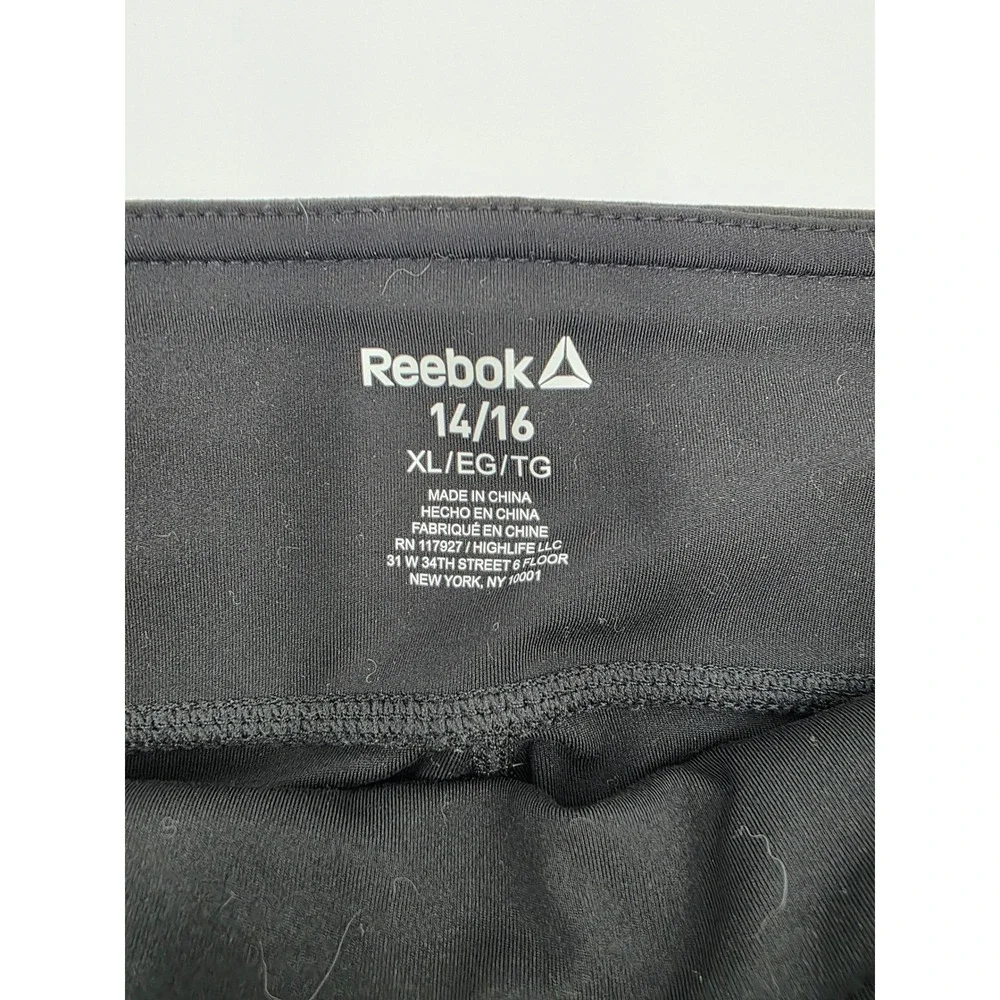 Reebok Kids Black Athletic Leggings Capri Logo Print Size 14 16‎ XL TG
